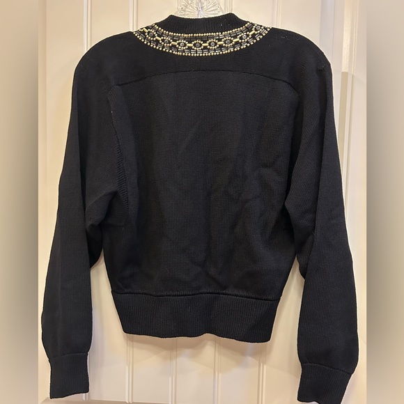 St John black v-neck sweater with gold and black sequin trim, size S. - Picture 6 of 6